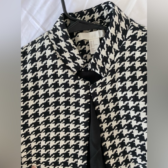 H&M hm Fitted Coat Jacket in Woven Fabric Black White Houndstooth Pattern Size 6 - Picture 14 of 16